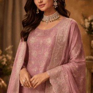 Banarsi silk pink suit