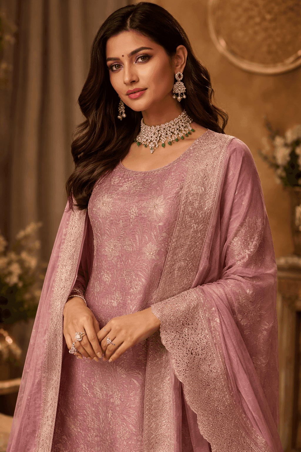 Banarsi silk pink suit