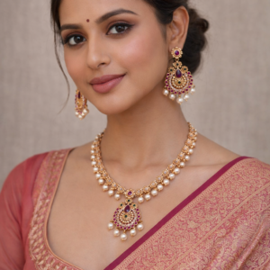 Pearl Kundan Necklace Set for Women with Matching Earrings