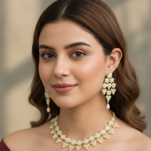 pearl cluster necklace set with matching earrings