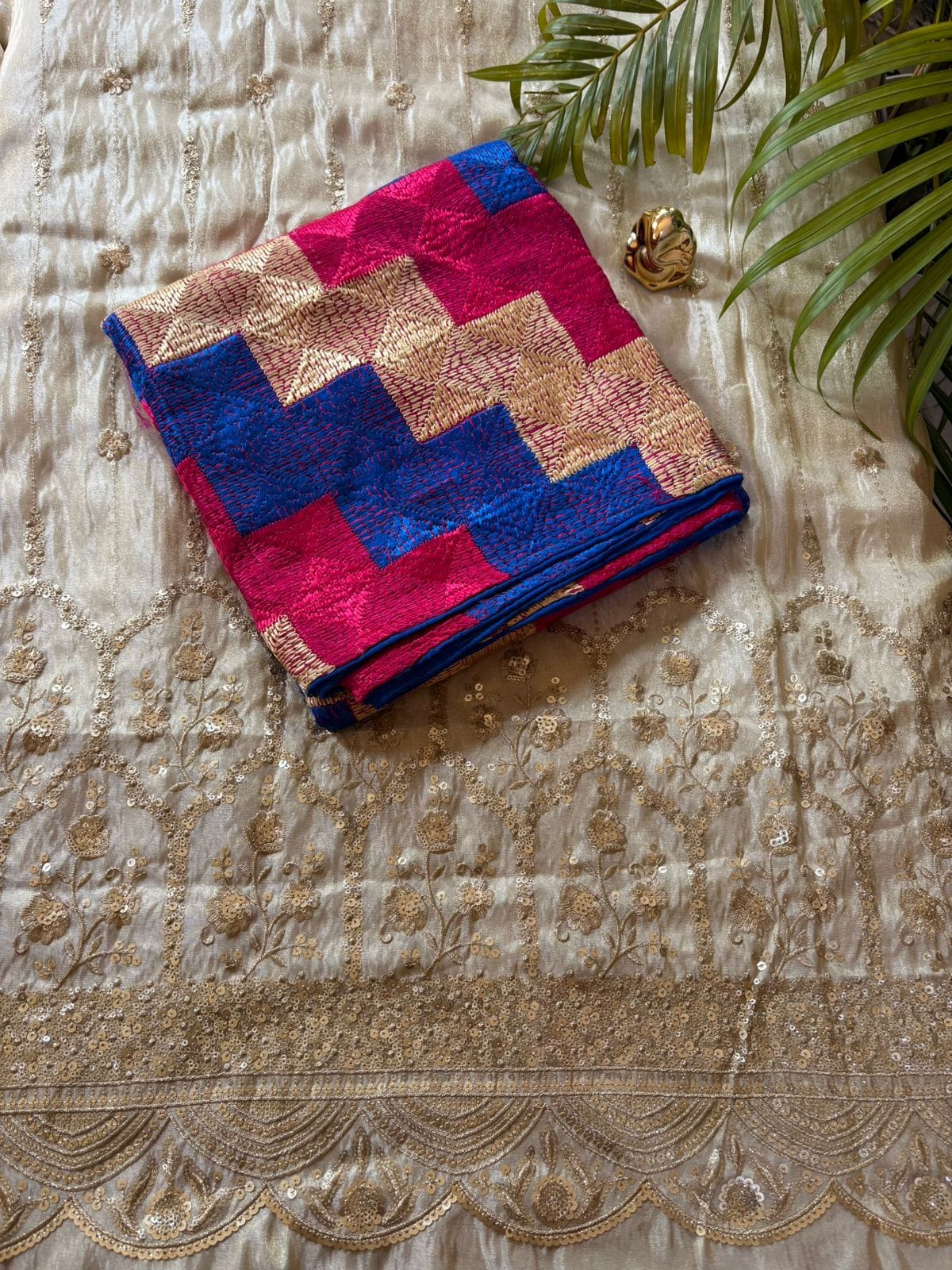 banarasi tissue kurta set with phulkari dupatta