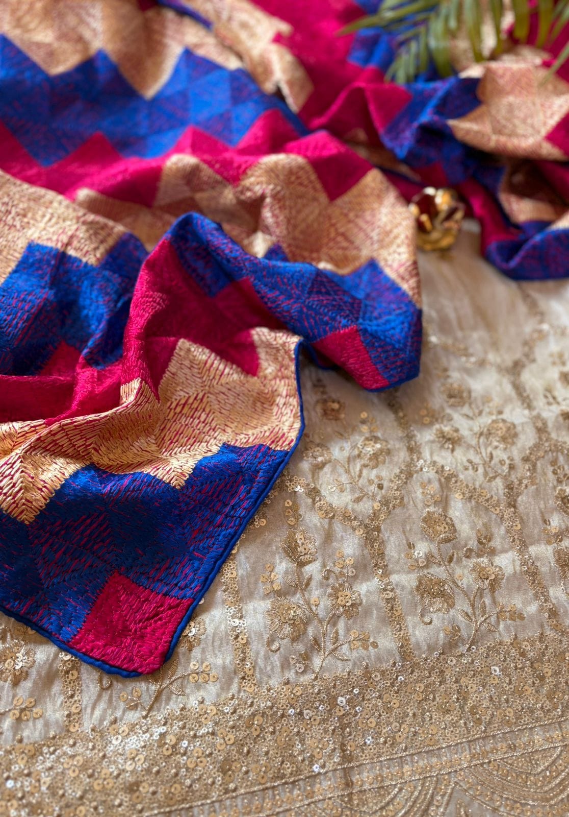 banarasi tissue kurta set with phulkari dupatta