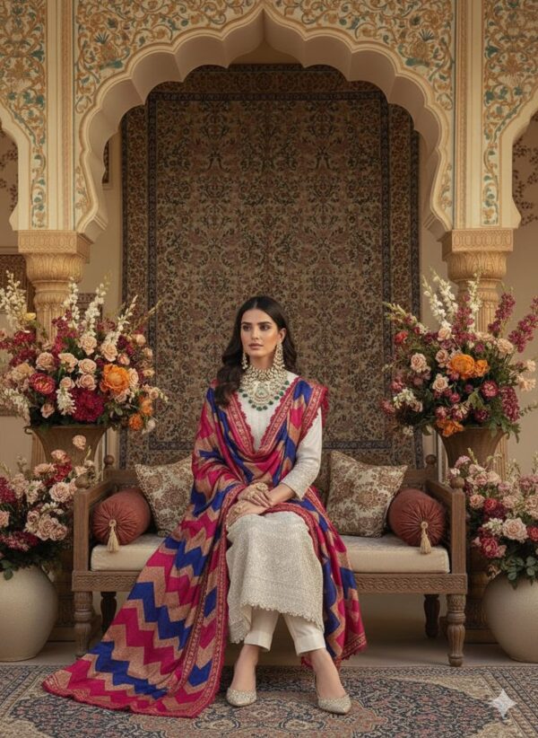 banarasi tissue kurta set with phulkari dupatta