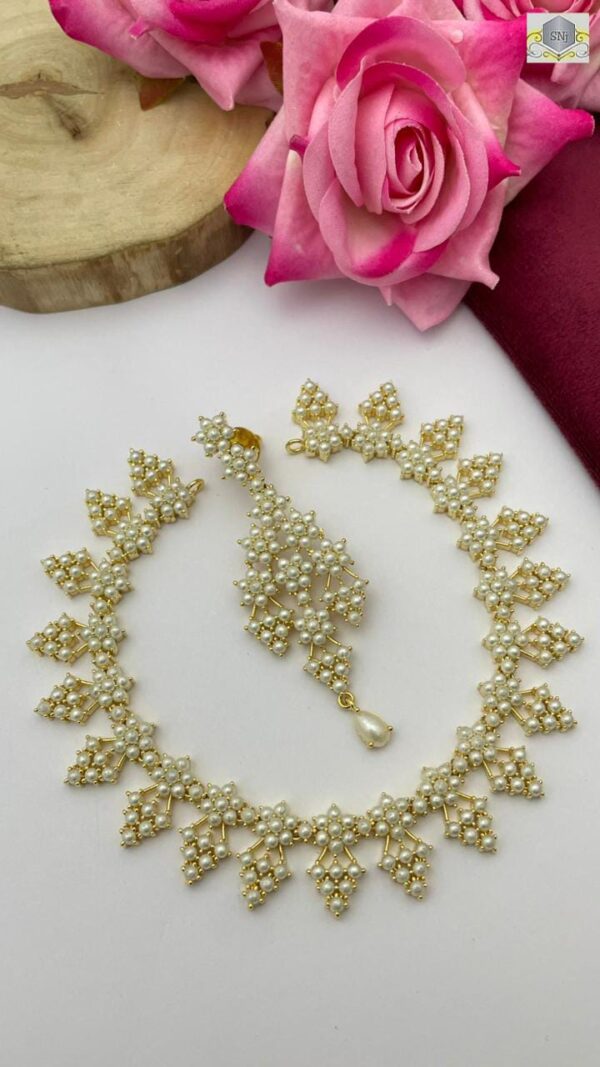 pearl cluster necklace set with matching earrings