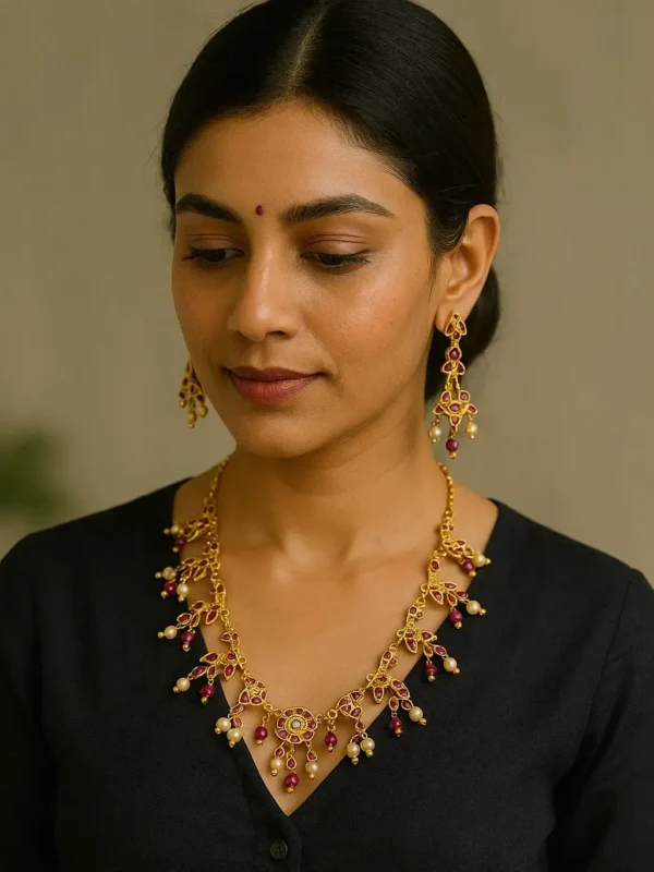 elegant jadau necklace with pearl drops