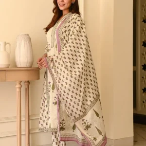 Elegant A Line Cotton Kurti Set with Dupatta