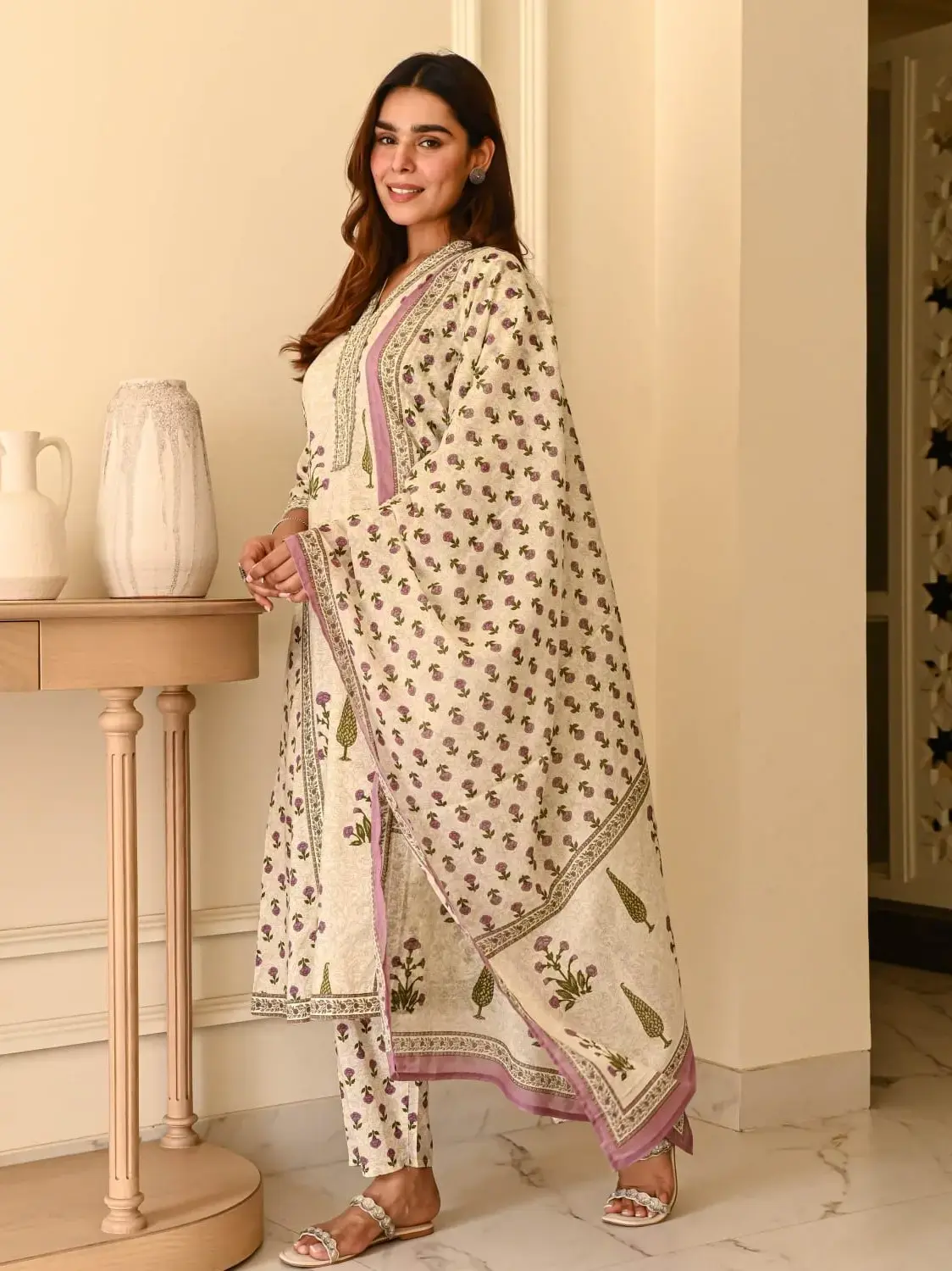 Elegant A Line Cotton Kurti Set with Dupatta Elegant A Line Cotton Kurti Set with Dupatta
