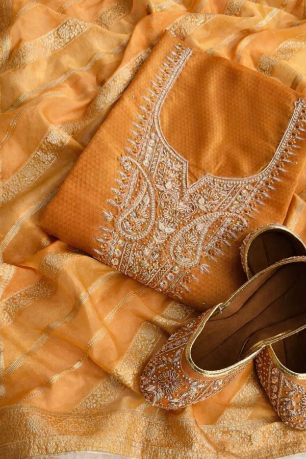 Pure tissue shimmer designer suit ORANGE