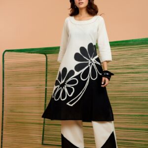 Black and white cotton co-ord set for women by Punjabi Libas
