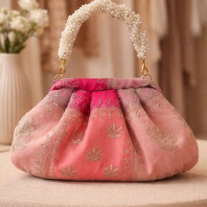 Organza Zari Batua Bag with Sling Chain & Gajra Handle