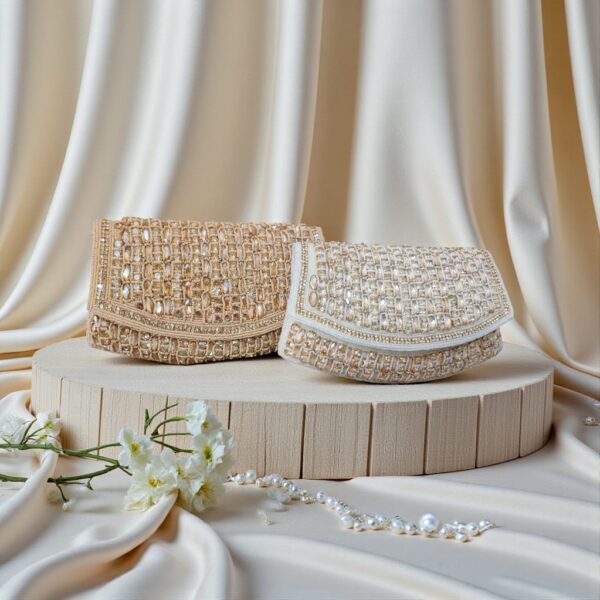 crystal embroidered clutch bag with festive weave work