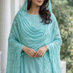 Satin Crepe Appliqué Work Unstitched Suit Set with Organza Dupatta