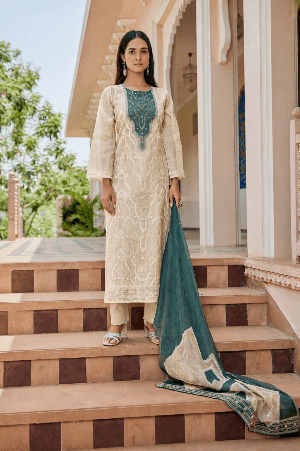 Mal Fabric Self Print Kurti Set
