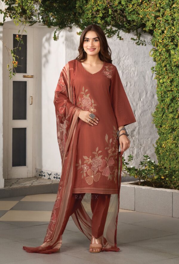 cotton embroidered unstitched suit with dupatta