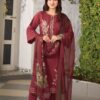 maroon cotton suit fabric embroidery detail with dupatta unstitched reference