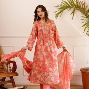 blush pink cotton kurti set with dupatta