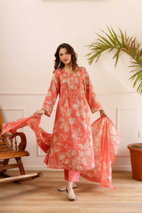 blush pink cotton kurti set with dupatta