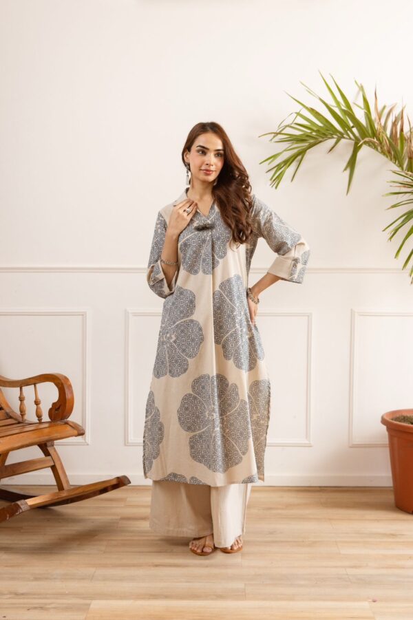 Blue Floral Linen Co-ord Set with Palazzo