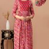 maroon ethnic print maternity feeding gown front view