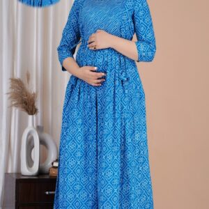 Blue Floral Maternity & Feeding Gown