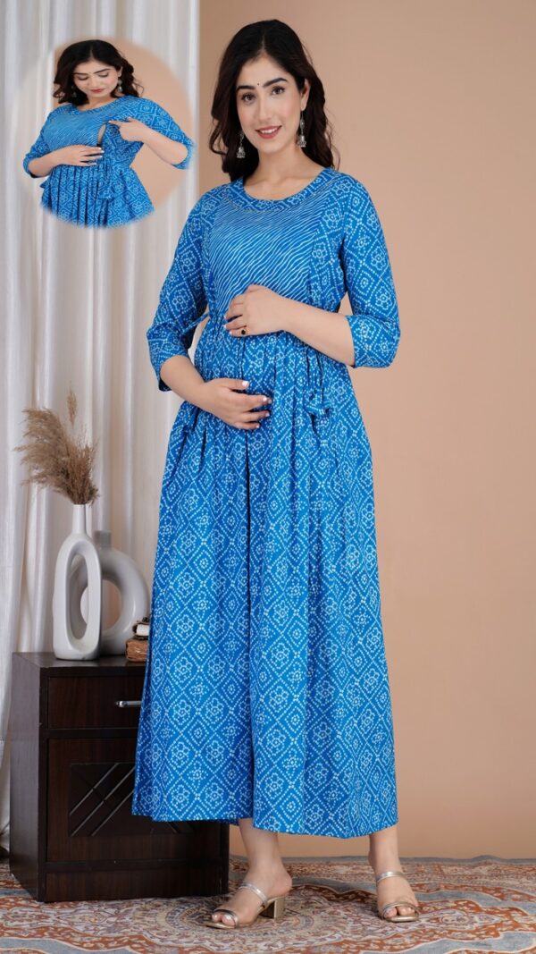 Blue Floral Maternity & Feeding Gown