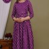 purple ethnic print maternity feeding gown front view nursing zip