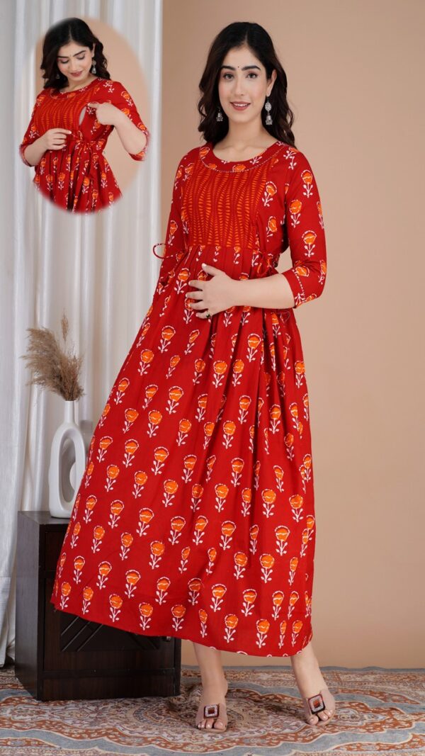 Red Floral Maternity Feeding Gown for Women |