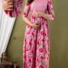 pink floral maternity feeding gown nursing zip side view
