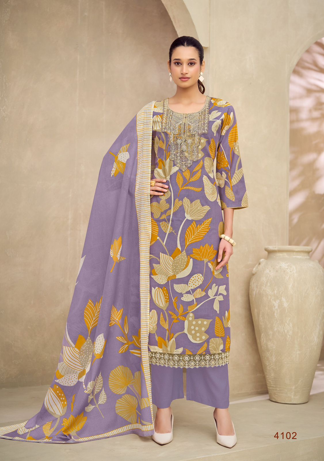 pure lawn cotton digital print (4) Purple Pure Lawn Cotton Digital Print Suit Set with Embroidery for Women