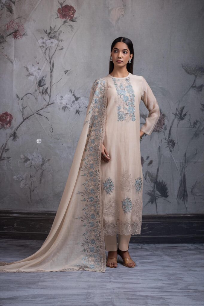 Gulnaar Mul Chanderi Embroidered Suit Set