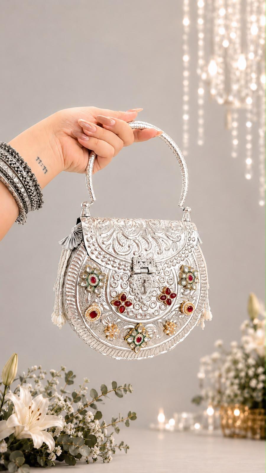 Noor Mahal Brass Bag – Silver Edition - Image 4