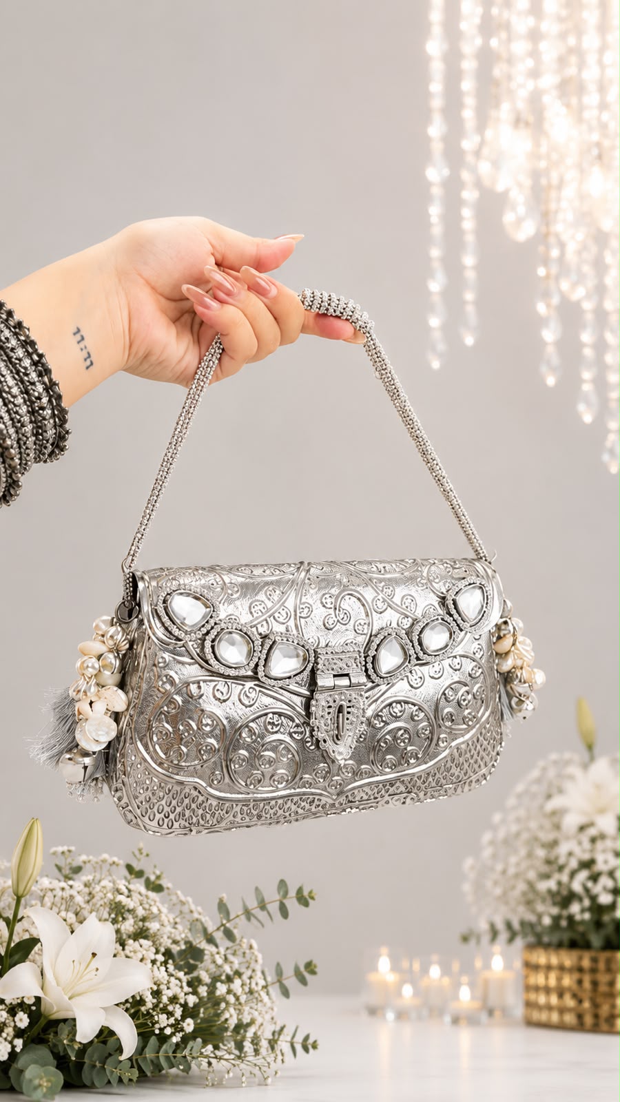Noor Mahal Brass Bag – Silver Edition - Image 3