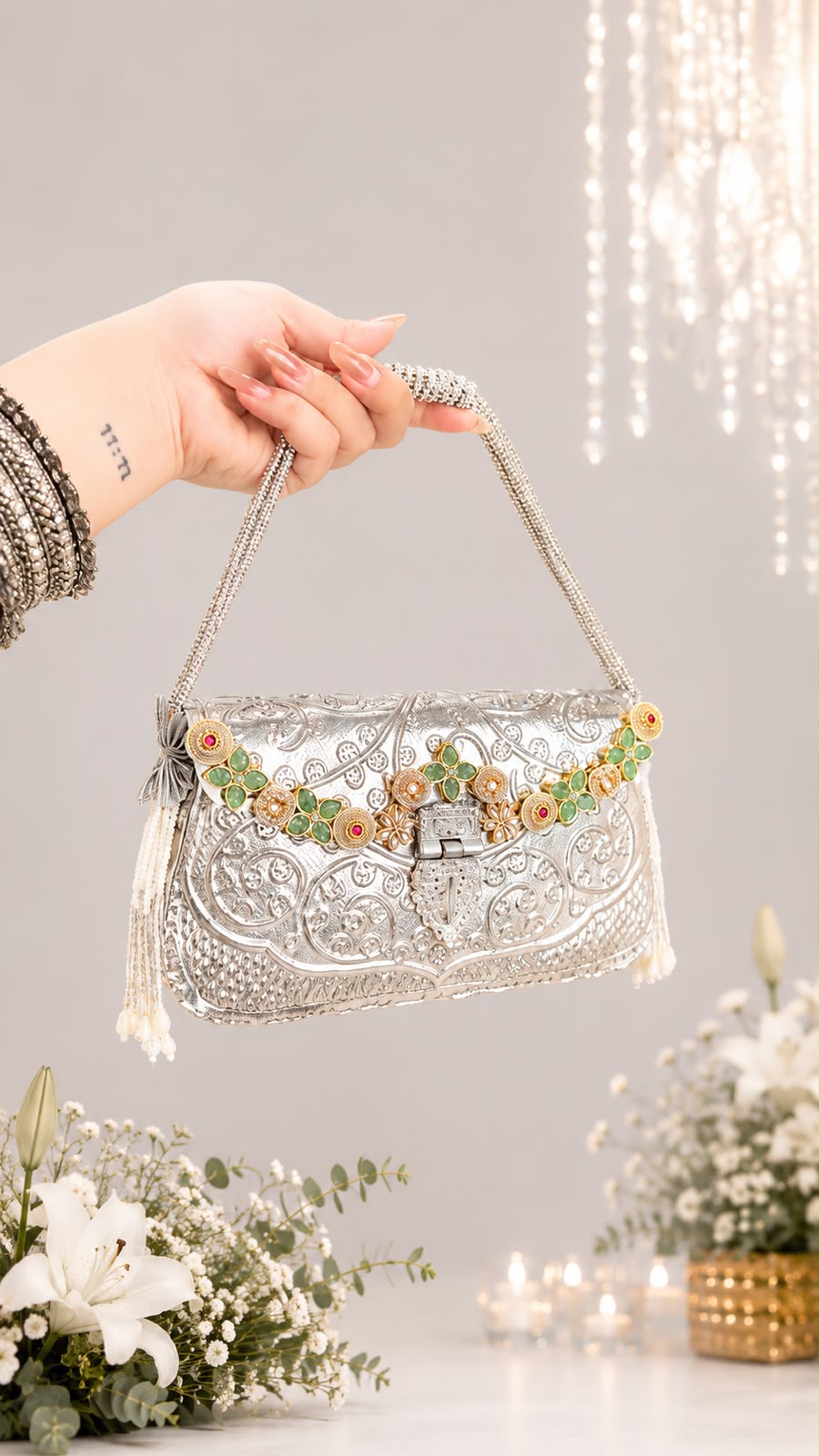 Noor Mahal Brass Bag – Silver Edition - Image 2