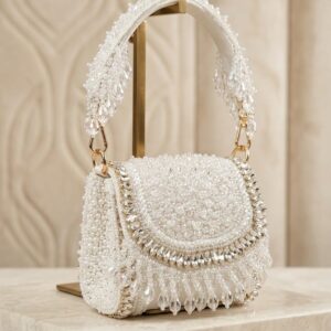 white crystal pearl party wear handbag