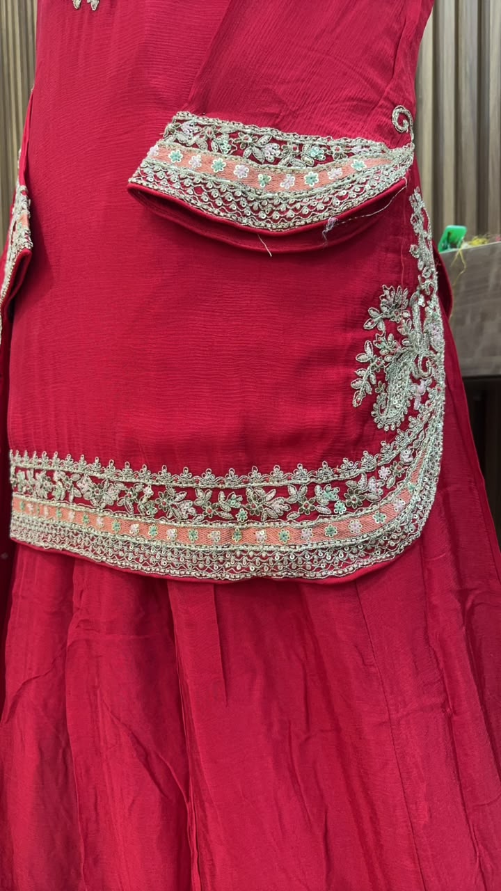Pure Chinnon Sharara Suit with Traditional Embroidery - Image 4