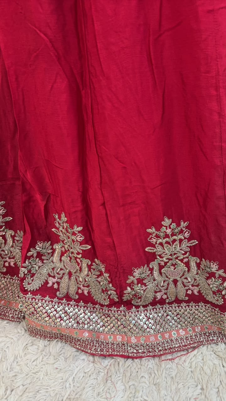 Pure Chinnon Sharara Suit with Traditional Embroidery - Image 3