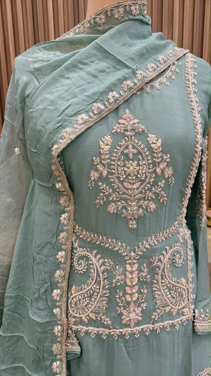 Pure Chinnon Sharara Suit with Traditional Embroidery - Image 6